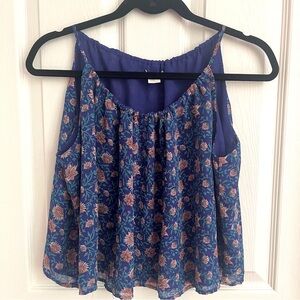 H & M Juniors Size 4 Blue Pink Cropped Floral Blouse Spaghetti Strap Lined